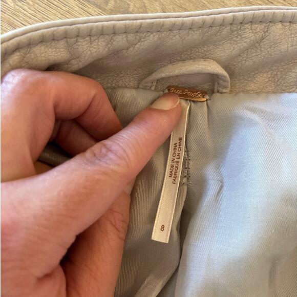 Free People Vegan Faux Leather Moto Jacket Size 8 Light Beige Knit Panels Boho - Picture 4 of 8